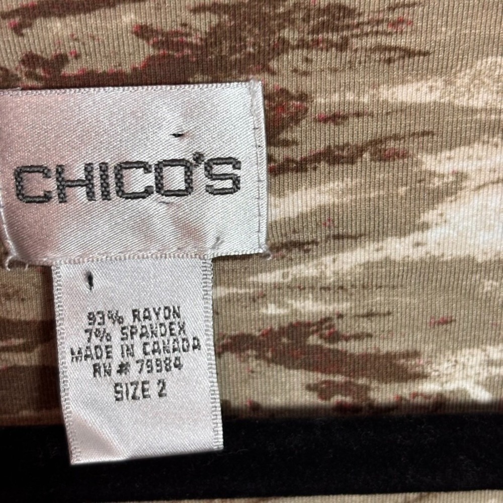 Chico's Womens Rayon Tropical Brown Red Floral Short Sleeve Stretch Tee sz 2/LG - Picture 3 of 8